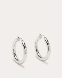 New Ramy Brook Natalie 1.5 Inch Hoop Earrings Silver