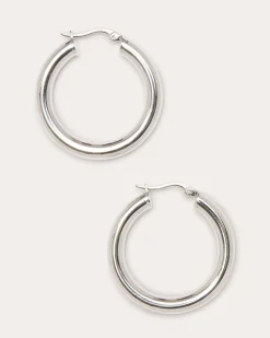 New Ramy Brook Natalie 1.5 Inch Hoop Earrings Silver