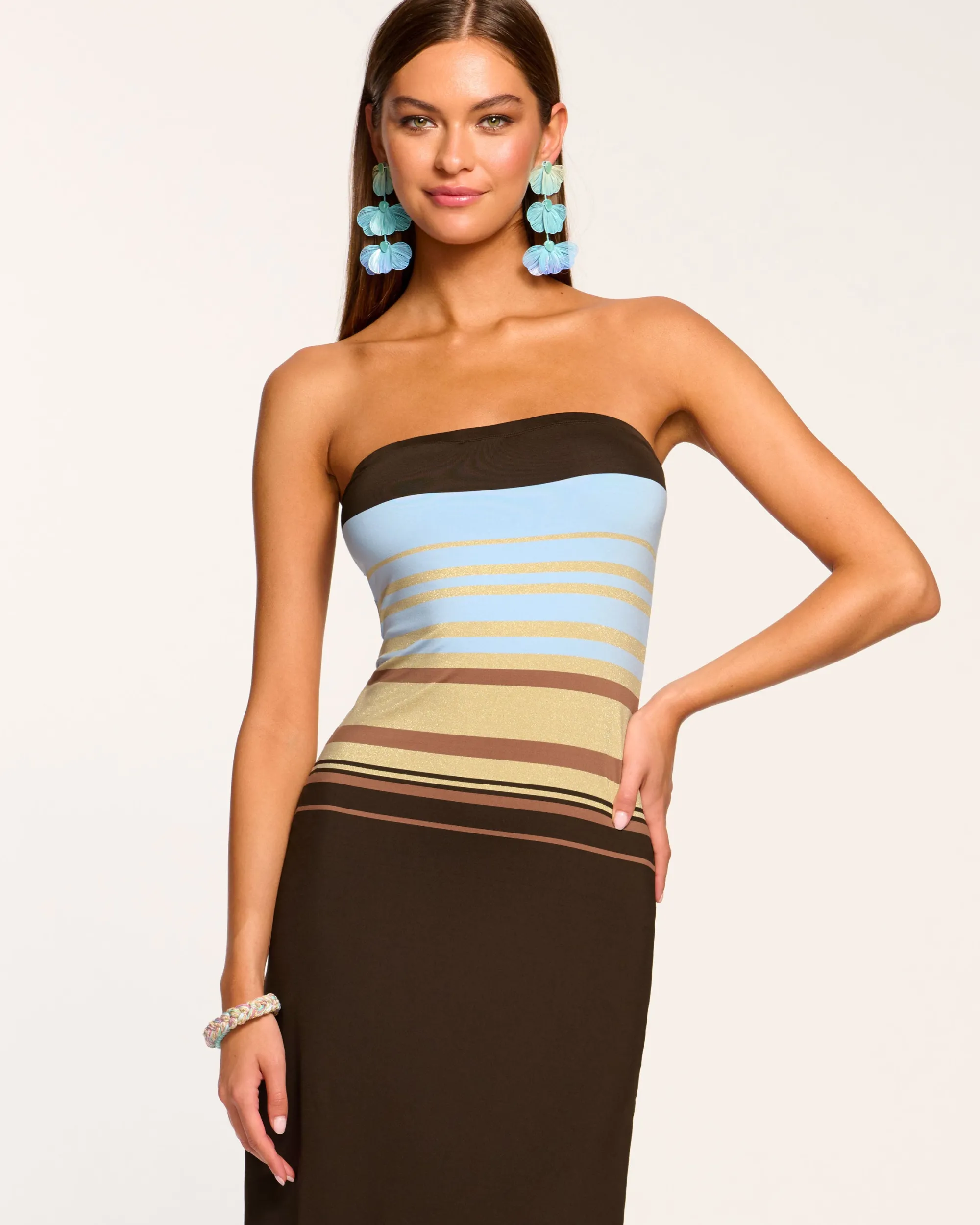 Discount Ramy Brook Nava Strapless Coverup Dress Brownstripe