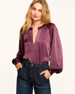 Outlet Ramy Brook Nevada Puff Sleeve Blouse Pinotnoir