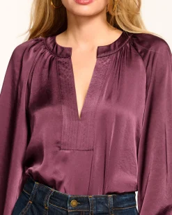 Outlet Ramy Brook Nevada Puff Sleeve Blouse Pinotnoir