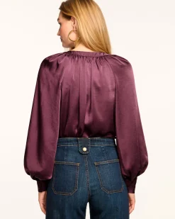 Outlet Ramy Brook Nevada Puff Sleeve Blouse Pinotnoir