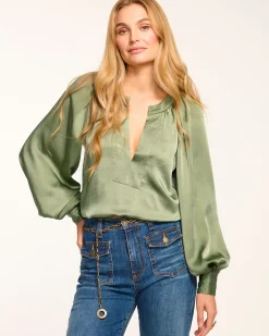 Outlet Ramy Brook Nevada Puff Sleeve Blouse Pinotnoir