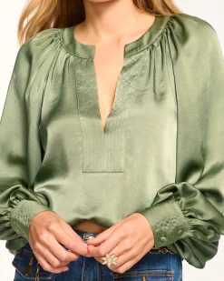 Outlet Ramy Brook Nevada Puff Sleeve Blouse Pinotnoir
