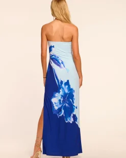 New Ramy Brook Nora Strapless Jersey Maxi Dress Bluefloral
