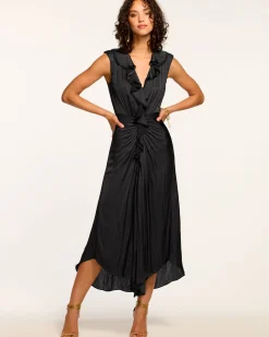 Hot Ramy Brook Olive Ruffle V-Neck Midi Dress