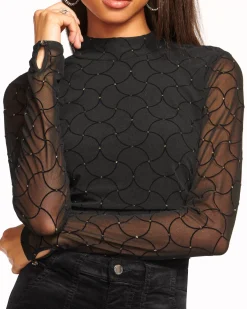Best Ramy Brook Opal Embellished Turtleneck Top Blackdiamond