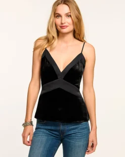 Clearance Ramy Brook Otis Velvet V-Neck Cami Tank Top Black