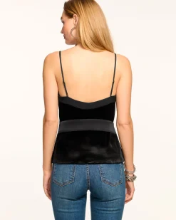 Clearance Ramy Brook Otis Velvet V-Neck Cami Tank Top Black