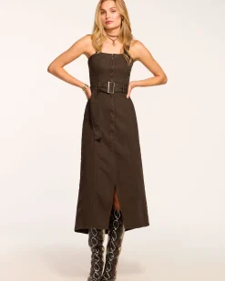 Clearance Ramy Brook Pamela Sleeveless Denim Midi Dress Desertbrown