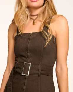 Clearance Ramy Brook Pamela Sleeveless Denim Midi Dress Desertbrown
