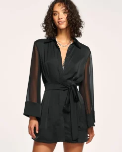Discount Ramy Brook Phoebe Sheer Long Sleeve Shirt Dress Black
