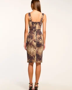 New Ramy Brook Printed Tamera Denim Midi Dress Leoparddenim