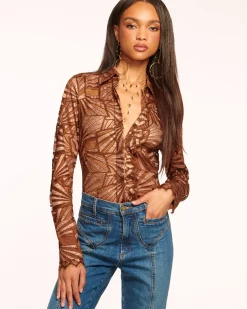 Hot Ramy Brook Priscilla Lace Button Down Top Bronzelace