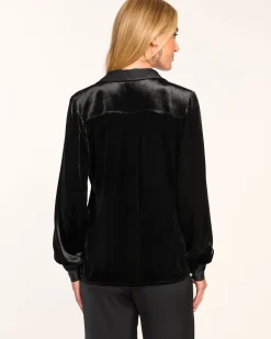 New Ramy Brook Ramona Velvet Button Down Top Black