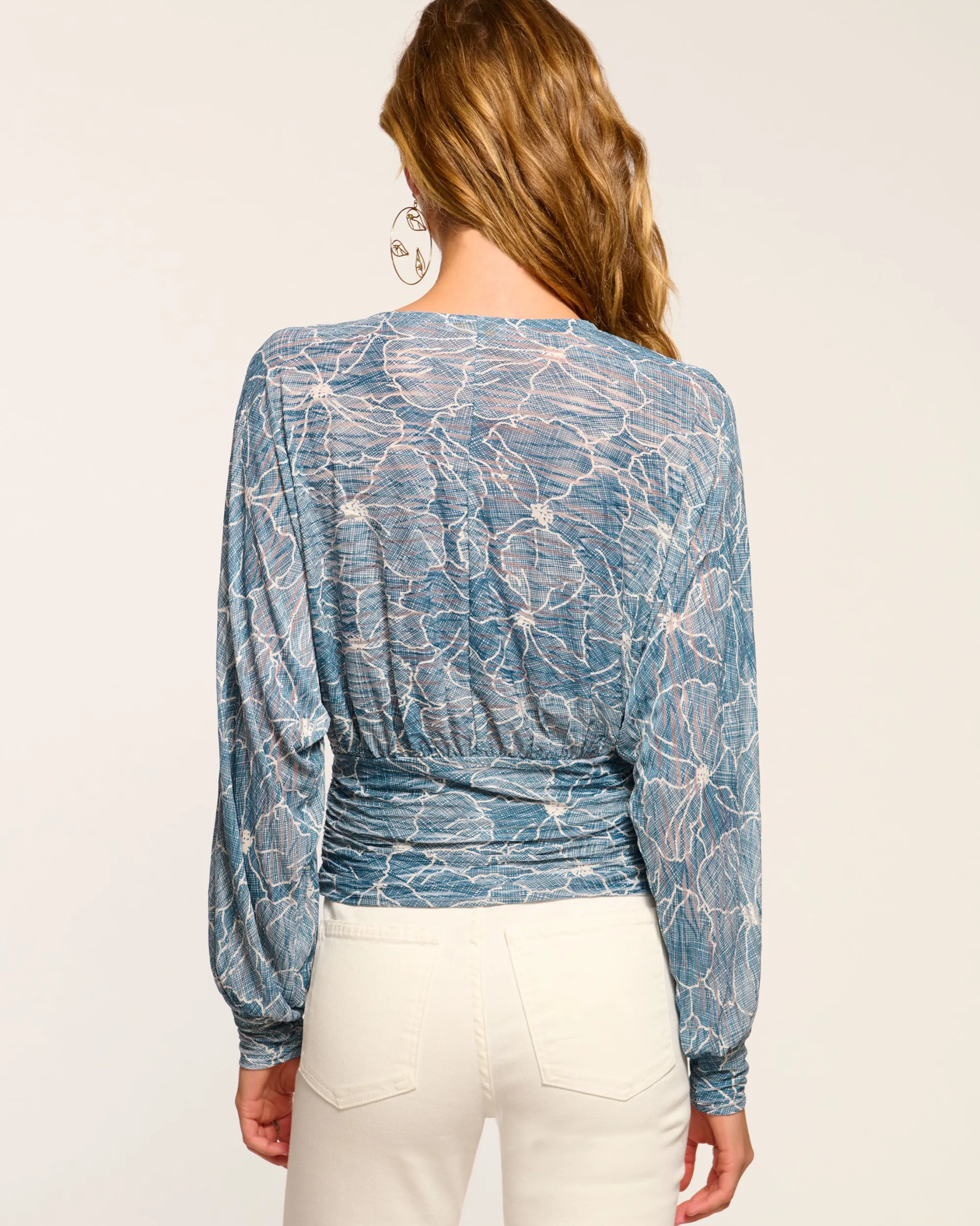 New Ramy Brook Randie Long Sleeve V-Neck Blouse Chambrayburnout