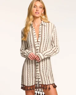 Discount Ramy Brook Roman Coverup Button Down Top Brownstripe