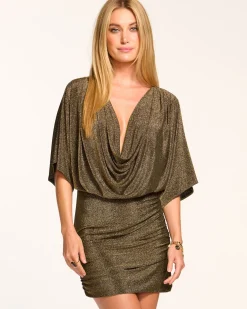 Discount Ramy Brook Rosana Sparkle Cowl Neck Mini Dress Goldknit