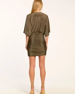 Discount Ramy Brook Rosana Sparkle Cowl Neck Mini Dress Goldknit