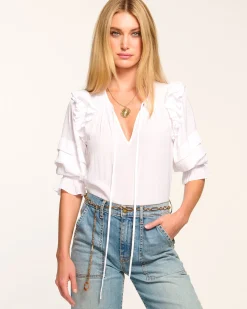 Online Ramy Brook Samira Ruffle Blouse Ivory
