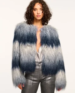 Fashion Ramy Brook Samuel Faux Fur Coat Navyombre
