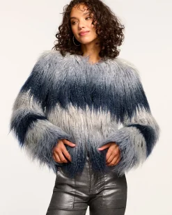 Fashion Ramy Brook Samuel Faux Fur Coat Navyombre