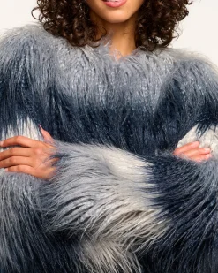 Fashion Ramy Brook Samuel Faux Fur Coat Navyombre