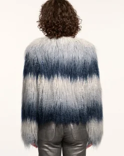 Fashion Ramy Brook Samuel Faux Fur Coat Navyombre
