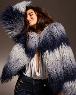 Fashion Ramy Brook Samuel Faux Fur Coat Navyombre