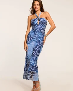 Fashion Ramy Brook Sandie Halter Midi Dress Navyswirl