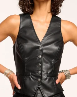 Online Ramy Brook Sarge Faux Leather V-Neck Vest Black