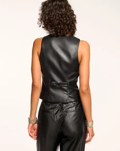 Online Ramy Brook Sarge Faux Leather V-Neck Vest Black