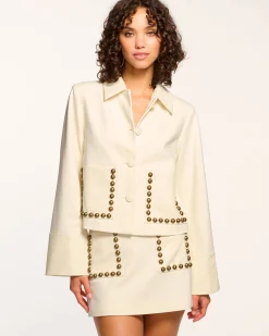 New Ramy Brook Shoshana Studded Ponte Jacket Whiteponte