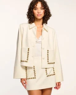New Ramy Brook Shoshana Studded Ponte Jacket Whiteponte