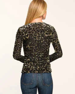 Online Ramy Brook Stefania Ruched Knit Long Sleeve Top Animalburnout