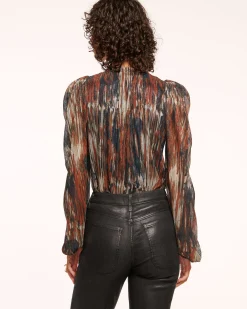 Best Ramy Brook Sukie V-Neck Puff Sleeve Blouse Saddleknit