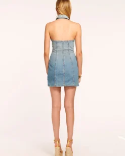 Sale Ramy Brook Susanna Denim Halter Mini Dress Lightwash