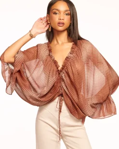 Clearance Ramy Brook Susanna Ruched V-Neck Blouse Saddlegeo