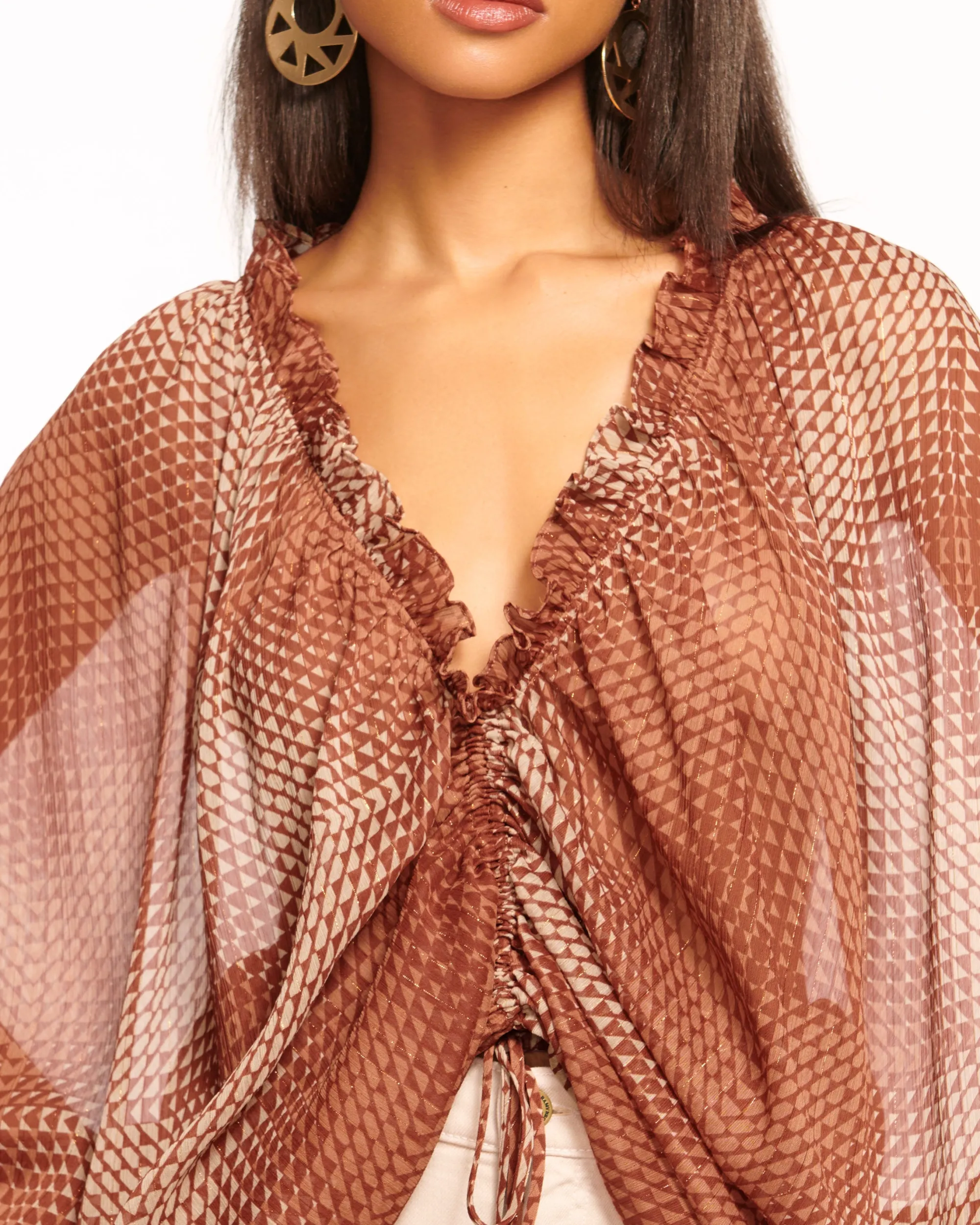 Clearance Ramy Brook Susanna Ruched V-Neck Blouse Saddlegeo