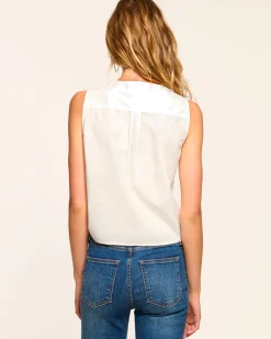 Sale Ramy Brook Svetlana V-Neck Cotton Poplin Tank Top White
