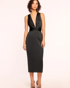 Discount Ramy Brook Talon Plunging Midi Dress Black