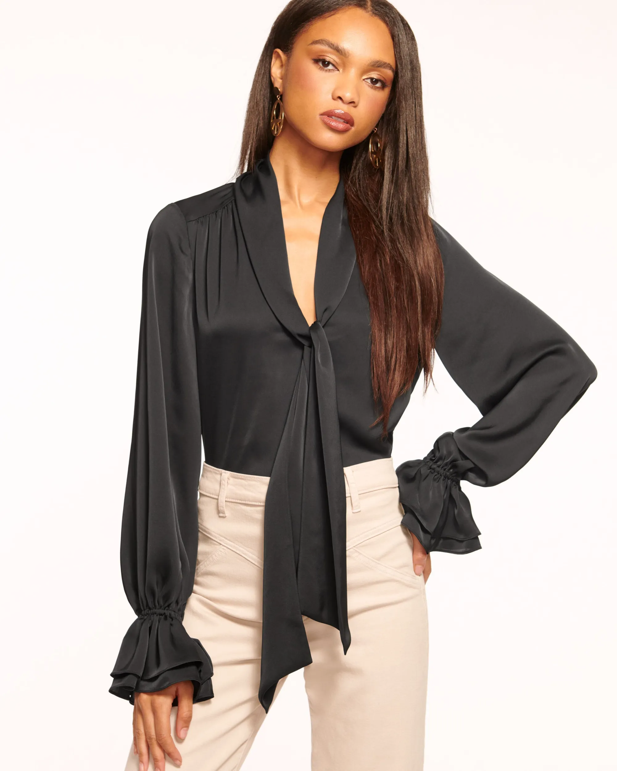 Clearance Ramy Brook Tammy Tie-Front V-Neck Blouse