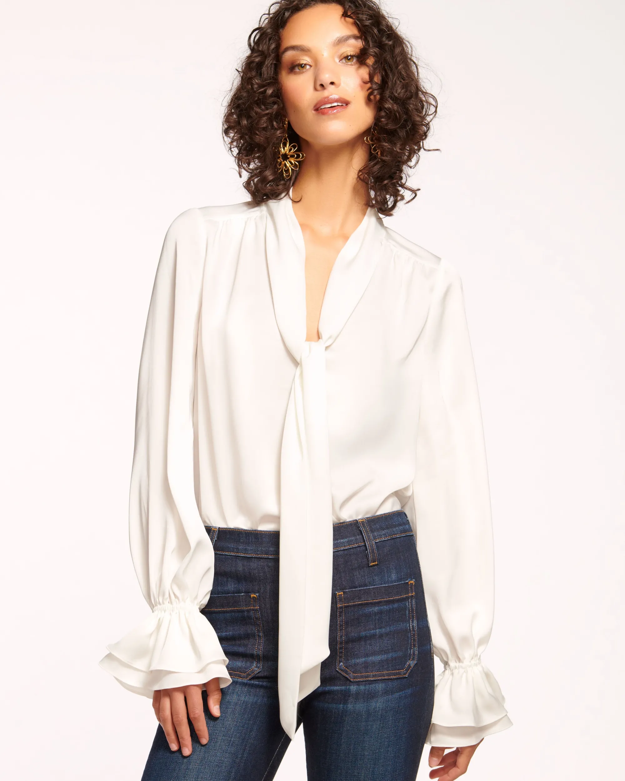 Clearance Ramy Brook Tammy Tie-Front V-Neck Blouse