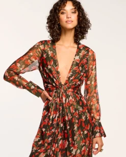 Clearance Ramy Brook Tatia Plunging Long Sleeve Midi Dress Rubytwilight