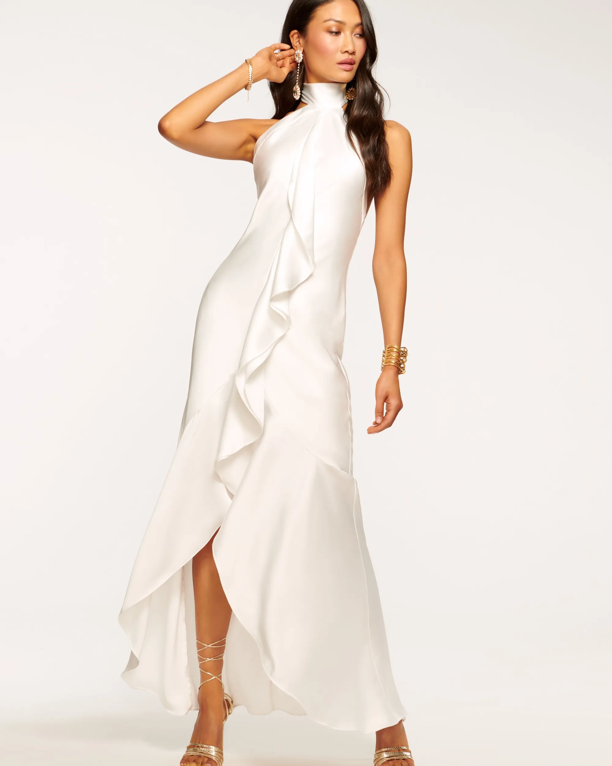 Clearance Ramy Brook Tera Ruffled Halter Gown