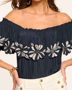 Fashion Ramy Brook Terri Embellished Off-The-Shoulder Top Navy