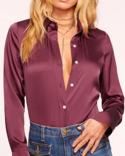 Fashion Ramy Brook Victoria Silk Button Down Blouse Sandstone