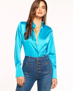 Fashion Ramy Brook Victoria Silk Button Down Blouse Sandstone