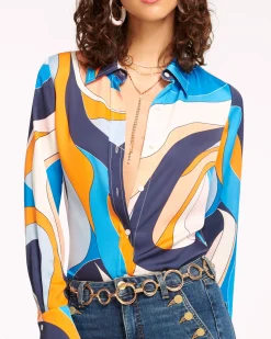 Fashion Ramy Brook Victoria Silk Button Down Blouse Sandstone