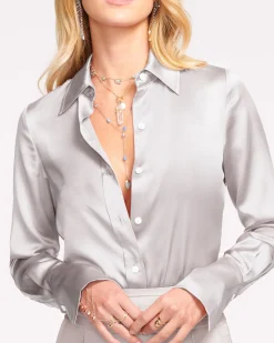 Fashion Ramy Brook Victoria Silk Button Down Blouse Sandstone
